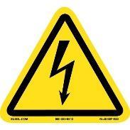 A yellow triangle sign with black lightning bolt