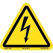 A yellow triangle sign with black lightning bolt