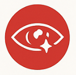 A red circle with a logo